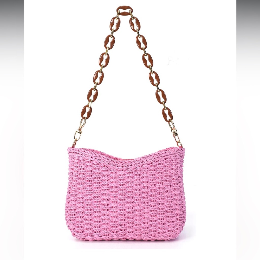 Pink Woven Shoulder Bag with Chain Strap- Brand New